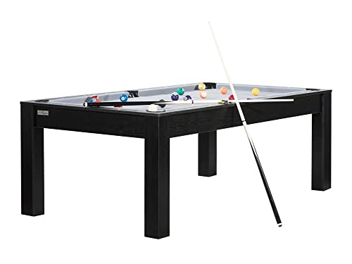 Table de Billard Louxor 7ft Convertible Table à Manger 8 Personnes Design Noir grainé (avec Plateau Table, Tapis Gris)