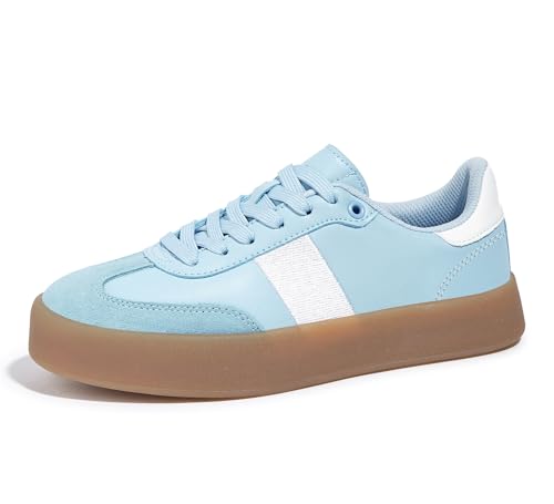 LUCKY STEP Women's Retro Sneakers Fashion Classic Casual Tennis Platform Gum Sole Anti Slip Footwear Faux Leather Trainers Walking Skate Shoes