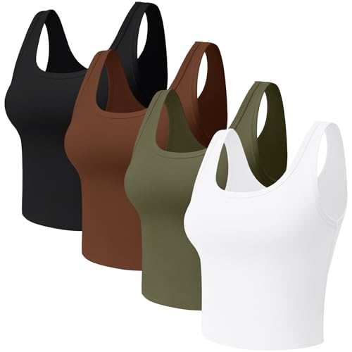 4 Pieces Women's Scoop Neck Tank Tops Cotton Sleeveless Workout Shirts Sports Yoga Crop Top for Women3