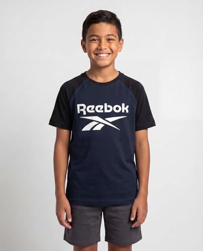 Image of Reebok 2 Pack: Boys Short Sleeve Raglan Cotton Crew Neck T Shirt Athletic Baseball Tee Tops Kids Teens Youth (6-18)