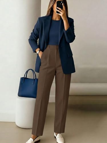 Image of KATECLO Women's Wide Leg Pants | Beige Polyester Trousers | Stylish Korean Clothing | Flared, Straight Fit, Baggy, and Loose Jeggings for Girls and Women