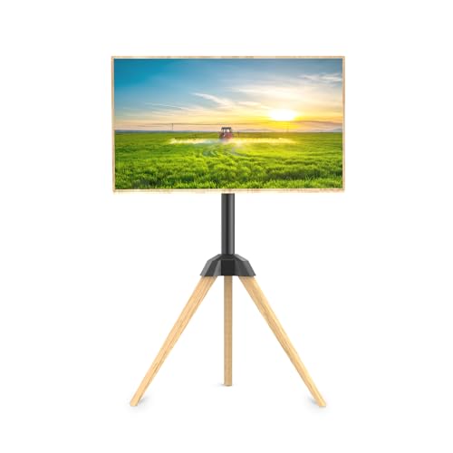 Afaloona Wood Easel TV Stand for 32 to 65 Inch LCD LED OLED Screen, 25°Swivel Tripod TV Mount Portable Height Adjustable TV Floor Stand for Studio, Office, Bedroom Living Room, VESA 600x400mm (Black)