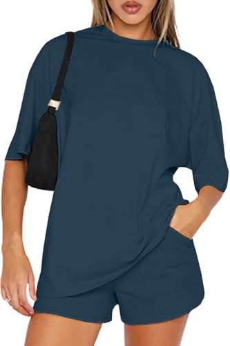 CheChury Mujer Conjunto Chándal Dos Piezas Casual Conjunto de Camiseta de Manga Corta y Pantalón Corto Conjunto de 2 Piezas Verano Mujer Conjunto Deportivo Conjuntos Lounge Ropa Verano Pijama Cómodo