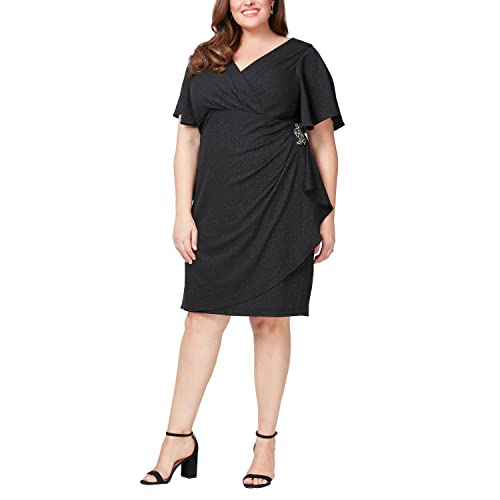 Image of S.L. Fashions Womens Midi V-Neck Sheath Cocktail Dress W /Flutter Sleeves, Wedding Guest (Petite and Regular Sizes)