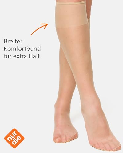 Nur Die 5er Pack Knie Seidenfein 15 DEN transparente Nylon Fein-Kniestrümpfe seidig glänzend breiter Komfortbund Damen, teint, one size