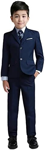 YuanLu Boys Colorful Formal Suits 5 Piece Slim Fit Dresswear Suit Set (Navy Blue, 7)