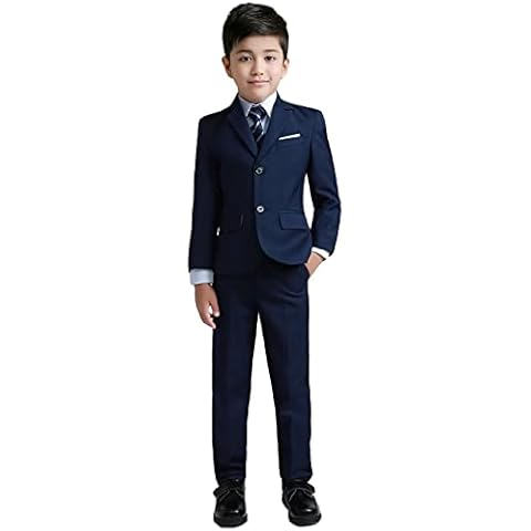 YuanLu Boys Colorful Formal Suits 5 Piece Slim Fit Dresswear Suit Set (Navy Blue, 10) Cover