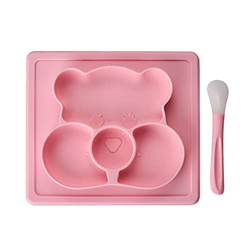 i-Paint Set de Table en Silicone antidérapant pour Enfants et bébés en Forme d'ours, avec cuillère en Silicone, Tapis avec Assiette, Forte Aspiration - Rose IPD-29 Médium Cover