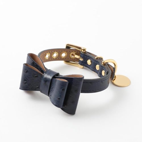 moncheri モンシェリ 犬 首輪 オーストレザーリボンカラー/NAVY/M かわいい おしゃれ 人気 ブランド トイプードル チワワ 小型犬 中型犬