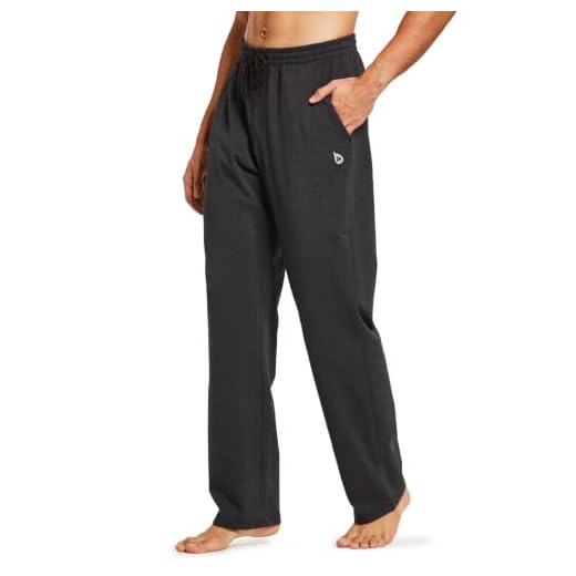 BALEAF Men's Sweatpants Casual Lounge Cotton Pajama Yoga Pants Open Bottom Straight Leg Male Sweat Pants with Pockets Charcoal L
