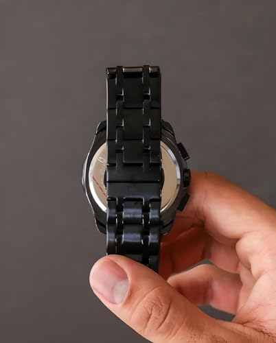 Image of Men's Luxury Analog Watch, Round Rose Gold Case, Black Dial, Stainless Steel Two-Tone Bracelet Strap for Office, Business