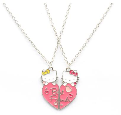 2 Stück Freundschaft Halsketten,Hello Kitty Schwestern Anhänger Halskette,Herz Halskette Frauen Halskette für Frauen Super Coole Freundin-Anhängerkette für Junge Mädchen Cover