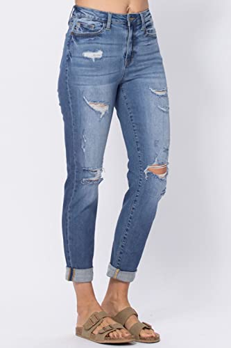 Judy Blue Cuffed Distressed Boyfriend Jeans! Your New Fun Jeans! (Style: 88404) (7) Blue3