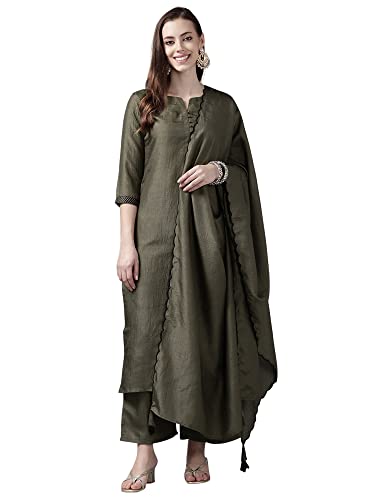 Image of INDO ERA Women's Polyester Solid Straight Kurta Palazzo With Dupatta Set(IE26KH9PK1836)
