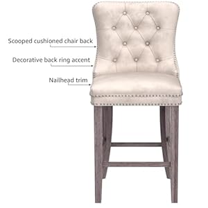 Kiztir Counter Height Bar Chairs Set of 4, 27" Modern Velvet Bar Stools with Button Decor, Nailhead Trim, Solid Wooden Legs, Beige Upholstered Bar Stools for Kitchen, Cafe, Pub (Beige) Kiztir Counter Height Bar Chairs Set of 4 27 Modern Velvet Bar Stools with Button Decor Nailhead Trim Solid Wooden Legs Beige Upholstered Bar Stools for Kitchen Cafe Pub Beige