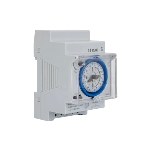 gloca Timer Orario Meccanico 24 Ore - Interruttore Orario Temporizzatore Giornaliero su Guida DIN, 16A, 85-250V AC, 50/60Hz, Programmatore Analogico per Luci e Impianti Elettrici