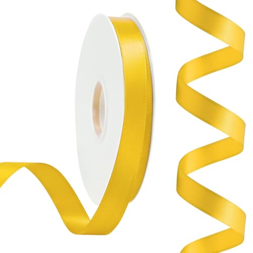 Rilisili Maize Yellow Satin Ribbon 5/8 Inch 50 Yards Double Faced Polyester Satin Ribbons for Gift Wrapping DIY Crafts Weddings Invitations Flower Bouquet Bow Making Home Decor Sewing