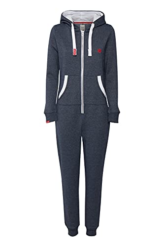OXMO OXBenna Damen Overall Jogginganzug OneSize mit Kapuze Kordel Kängurutasche Baumwollmischung Regular fit, Größe:XL, Farbe:INS BL Mel (7989915)