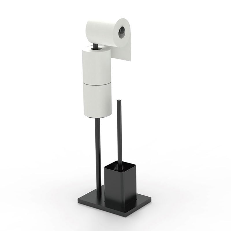 YUET Freestanding Toilet Roll Holders with Toilet Brush Free Standing Folding Paper Holder Stand Storage Stainless Steel Bathroom