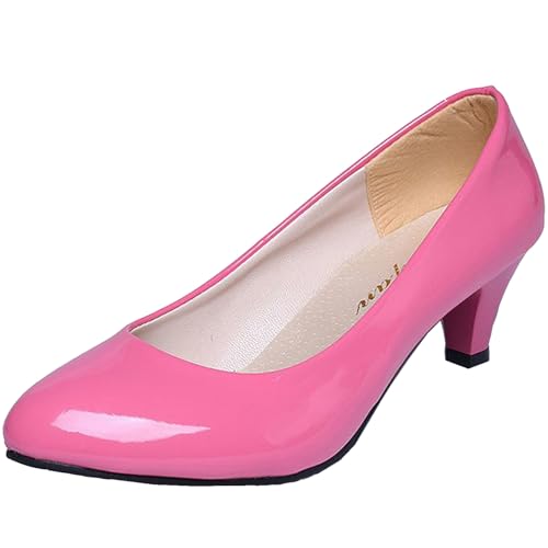 Image of WUIWUIYU Womens Office Kitten Heels Pumps Slip On Evening Dress Work Cute Sexy Pump Shoes