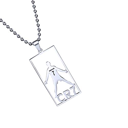 COMTRUDE CR7 Pendant Football Star Cristiano Ronaldo Necklace Pendant Silver Premium Stainless Steel Football Necklace with Bead Chain