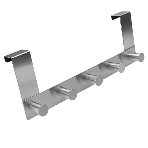 VonBueren Türgarderobe zum Einhängen Edelstahl | 30 cm | 5 Türhaken als Türhakenleiste | als Kleiderhaken für die Tür geeignet | Tür Garderobe