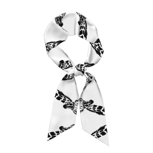 Black and white giraffe Printed silk scarf for women 46.9x3.1 inches, warm shawl for commuting and dating