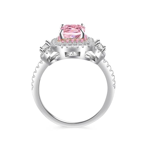 1 Carat 5 * 7mm Pink Emerald Cut Zirconia Sterling Silver Ring with Side Stones, Elegant Princess Cut Cubic Zirconia Engagement Ring for Women, Anniversary, Birthday Jewelry3