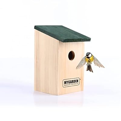 Almineez Bird House Wooden Wild Small Wood Nesting Box Nesting Handy Home Garden Pressure Treated for Wild Birds Sparrows Blue Tits Robin with Traditional Hinged Roof