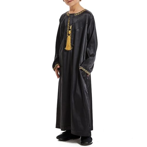 Muslim Outfits for Tween Boys Arabic Thobe Islamic Prayer 𝐑obe Long Sleeve Kaftan Ramadan Muslim Long Dress Eid Outfits
