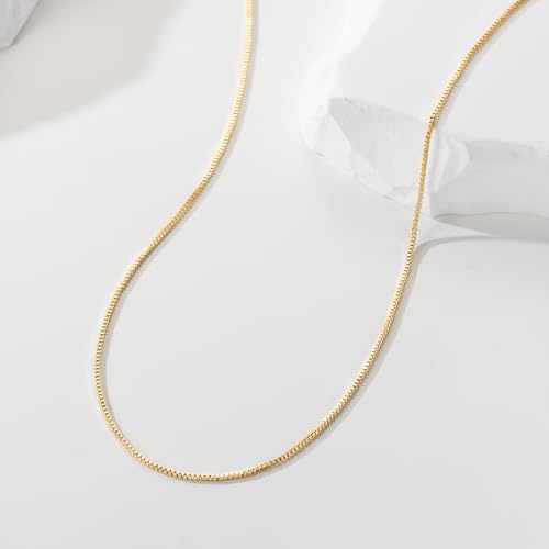 14K Gold Necklace for Women Gold Chain for Men 1mm Wide Thin Box Chain Thin Necklace for Women Chains Minimalist Classic Hip-Pop Necklaces Non Tarnish 16-26in3