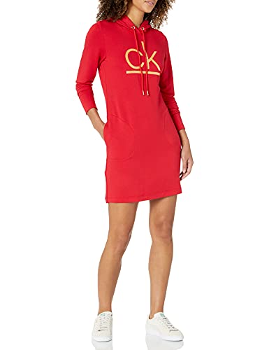 Calvin Klein Women's Long Sleeve French Terry Hoodie Dress, Red/Gold,  X-Large at Amazon Women's Clothing store