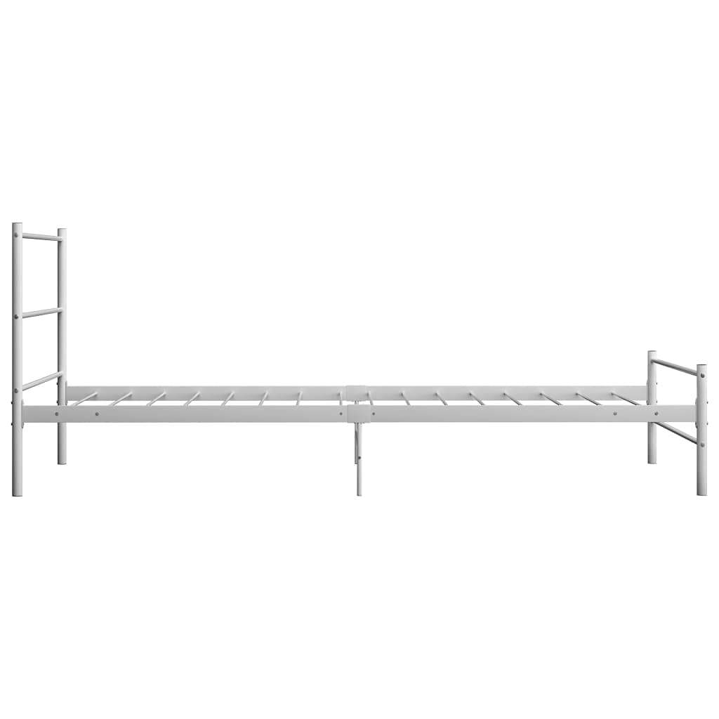 Łóżko białe, metalowe, 90 x 200 cm, stabilne łóżko pojedyncze ze stelażem, malowana proszkowo rama łóżka, zajmujące mało miejsca, meble do spania, wytrzymałe łóżko młodzieżowe, pasująca rama