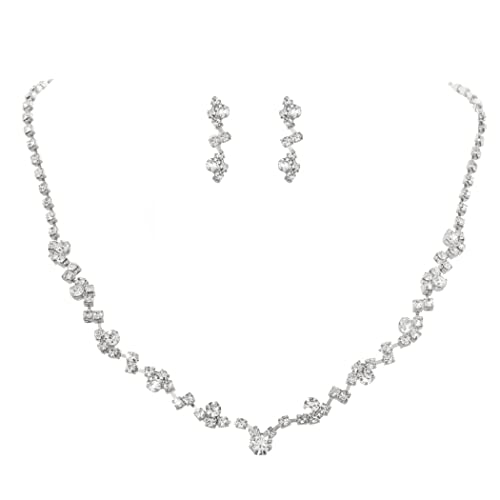 Unicra Bride Silver Bridal Necklace Earrings Set Rhinestone Choker Necklace Crystal Wedding Jewelry Set for Women and Girls- (2 earrings and 1 necklace) Unicra Bride Silver Bridal Necklace Earrings Set Rhinestone Choker Necklace Crystal Wedding Jewelry Set for Women and Girls- (2 earrings and 1 necklace)
