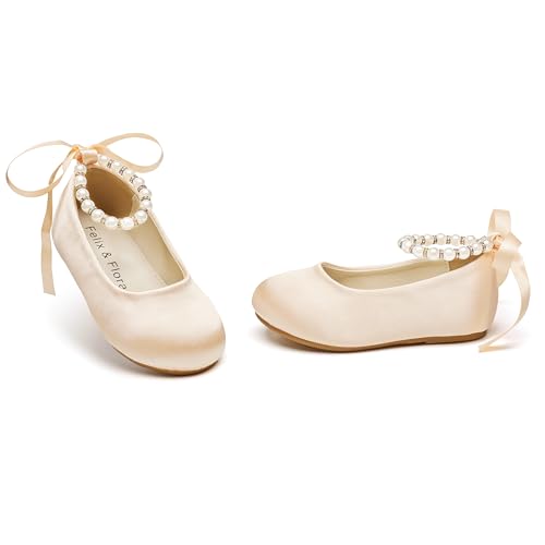 Image of Felix & Flora Girls Toddler Little Ballet Shoes - Flower Girls Mary Jane Flats Dress Shoes Party Wedding