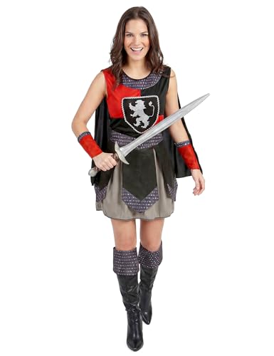 DEGUISE TOI - Déguisement Chevalier Médiéval Femme - Robe avec cape - Ceinture - 2 Manchons - 2 Sur-bottes - L - Noir - Déguisements adultes - 100%...