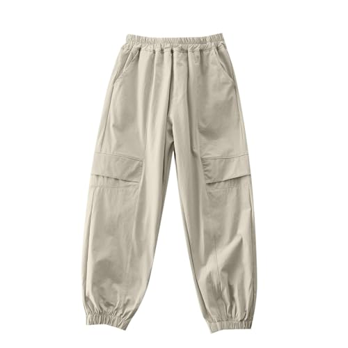 Boys Cargo Pants Casual Elastic Waist Pull On Trouser with Multi Pockets Soft Lounge School Pants for Boys 4-14 Years
