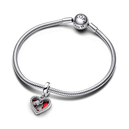 PANDORA Moments Red Heart & Keyhole Double Dangle Charm - Sterling Silver Charm with Cubic Zirconia & Red Enamel - Jewelry for Women - Includes Gift Box4