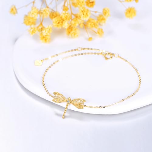 Image of DOVRAN 9K /10K /14K Gold Butterfly /Dragonfly /Hummingbird Bracelet for Women Real Yellow Gold Animal Bracelet Jewelry Birthday Gifts for Mom Wife