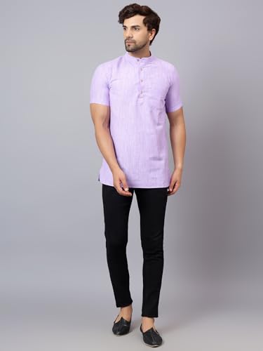 Image of LATEST CHIKAN Men's Cotton Regular Casual Strped Short Kurta Half Sleeves - (SK-LJ.DS.AS)