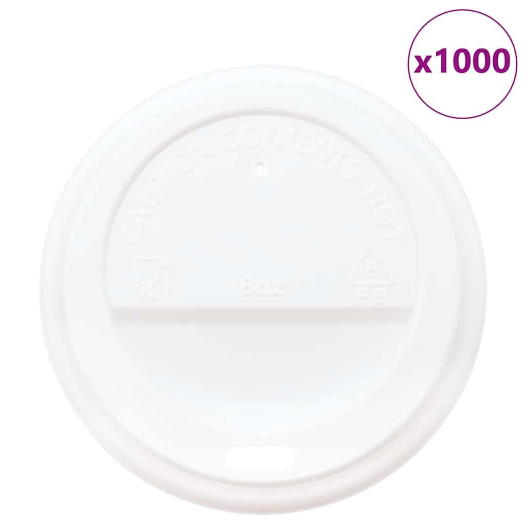 1000x Pappbecher Deckel Ø80 mm für 8oz Becher, Auslaufsichere Kunststoffdeckel mit Trinköffnung, Weiß für Kaffee und Tee