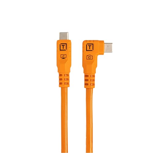 Tether Tools TetherPro Optima 10G USB-C to USB-C Data Transfer Cable 20 Straight to Right-Angle Pigtail Adapter High Visibility Orange Tethering Cable for Photographers & Digital Techs