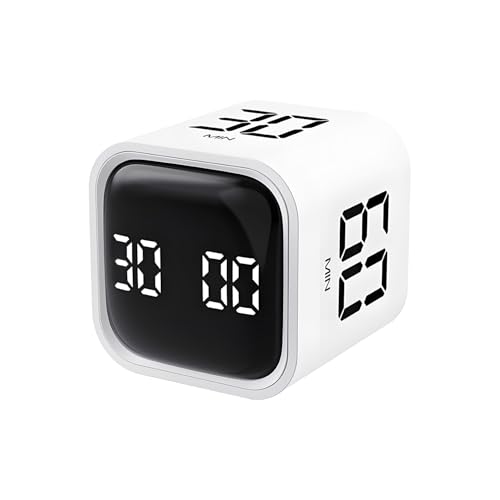 Qumox Pomodoro - Temporizador de productividad de cubo con sonido ajustable y alerta de vibración, ideal para el trabajo, oficina, TDAH, estudio y tareas, 5/10/30/60 minutos y cuenta regresiva