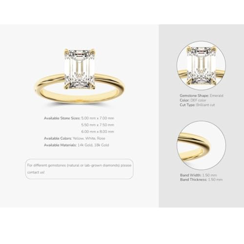 Emerald Cut Diamond Solitaire Engagement Ring, 14K White Gold Lab Grown Diamond Engagement Ring Mildred Hidden Halo Solitaire2