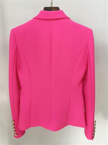 Women's Elegant Pink Blazer with Lion Buttons Double Breasted Slim Fit3