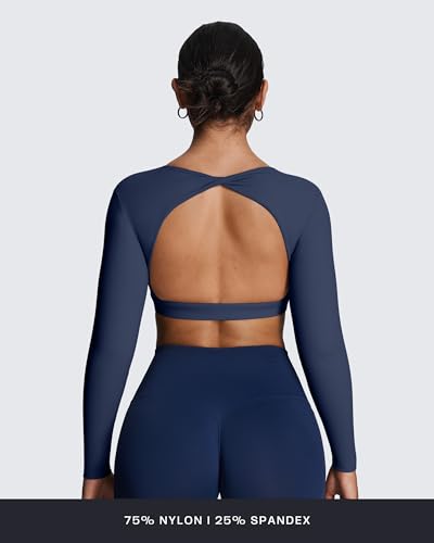 Image of Aoxjox Women's Define Sculpt Long Sleeve Crop Tops | buttery soft fabric,curved hem,hollow back, low support, removable pads, workouts,yoga,gym, daily wear