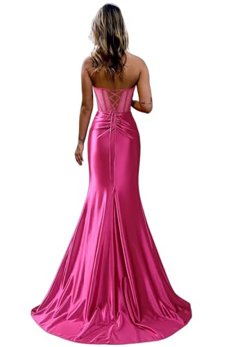 Strapless Prom Dress for Women 2025 Long Satin Rhinestone Formal Gowns with Slit LN702