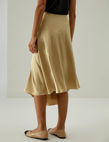 LilySilk Silk Skirt for Women Side-Seam Zipper Flared Skirt Type Calf Length Asymmetrical Hem for Work and Casual2