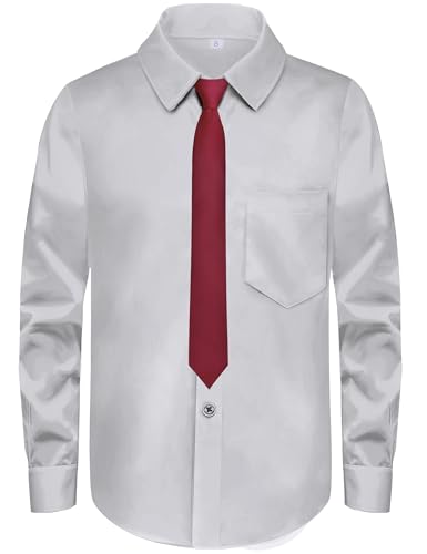 Image of Boys Long Sleeve Button-Down Dress Shirts with Tie: 2 Fabrics (Stretch /Standard) & 2 Fits (Regular /Husky)