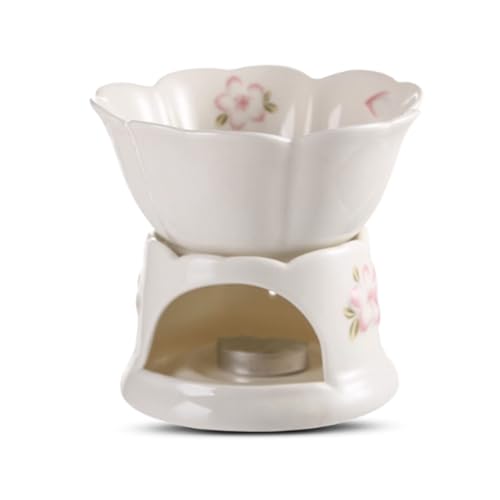 Juego de fondue de cerámica for queso, chocolate, té, velas y fondue, olla de porcelana for calentar alimentos for fiestas familiares.(White)